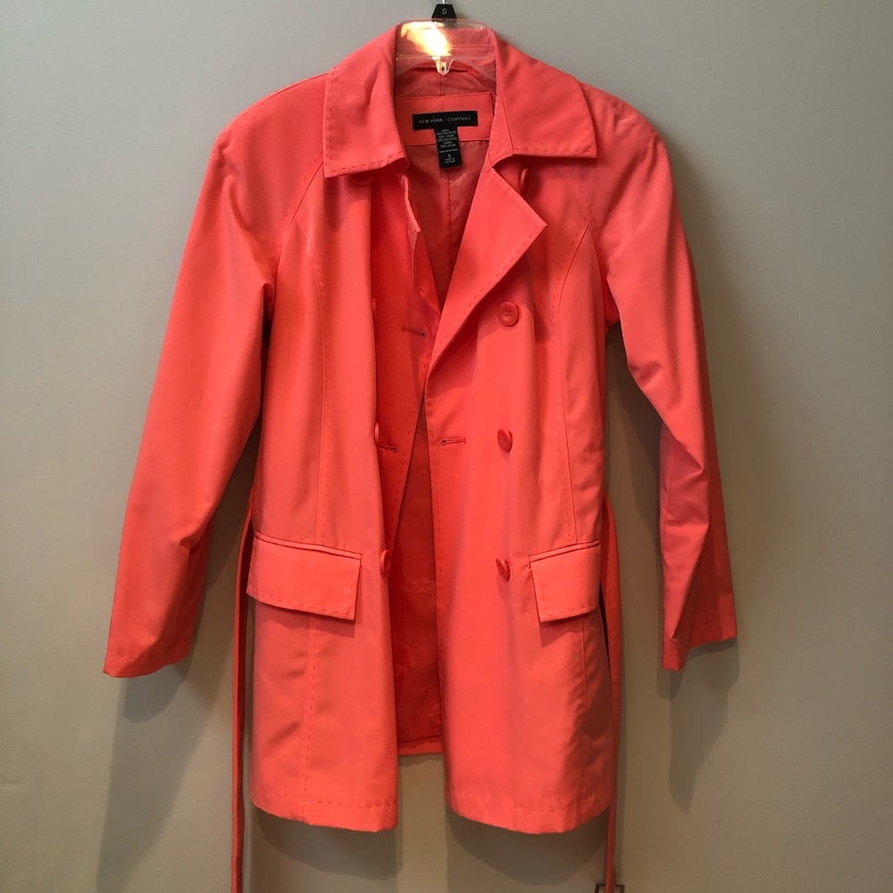 Coral rain trench coat